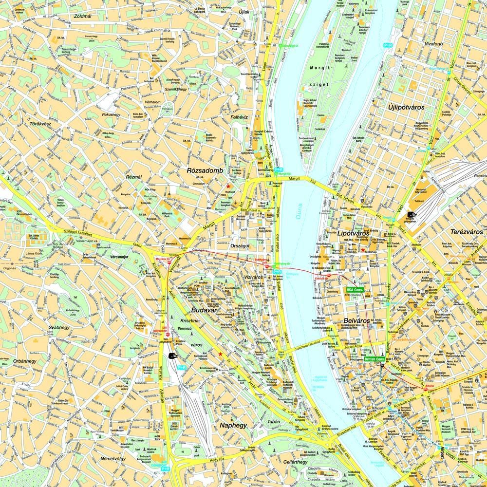 mapa de budapest e área circundante