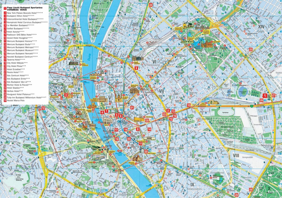 budapest, cidade mapa turístico
